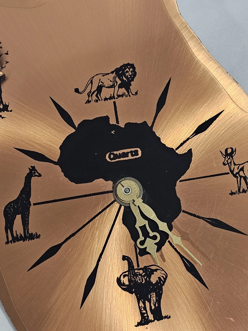 Copper Africa-Shaped Wall Clock with Wildlife Motif - Unbranded